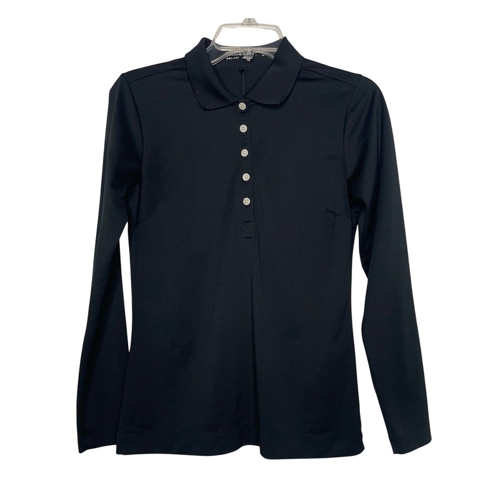 Nike Golf Dri-FIT Long Sleeve Polo Shirt Mens Small Black 5-Button Placket Top